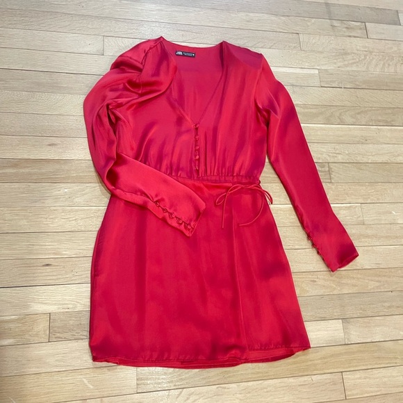 Zara Dresses & Skirts - Zara Red Long Sleeve Bishop Sleeve Sheath Dress for Cocktail